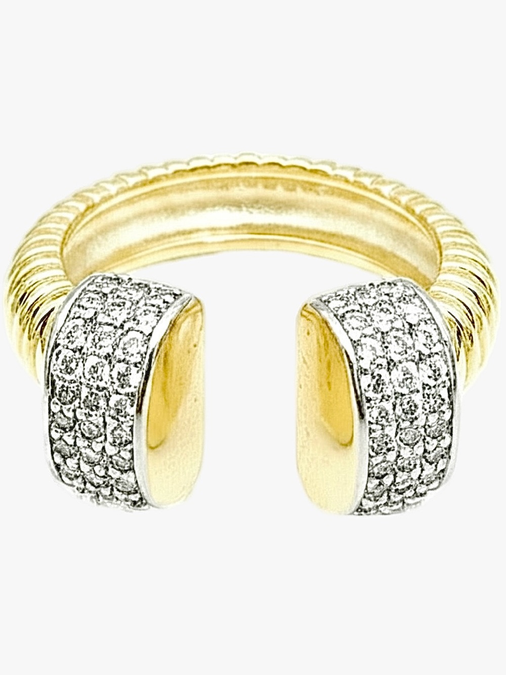Two Tone Adustable Chunky Nail Ring Pavé CZs 18K Gold Filled NWOT